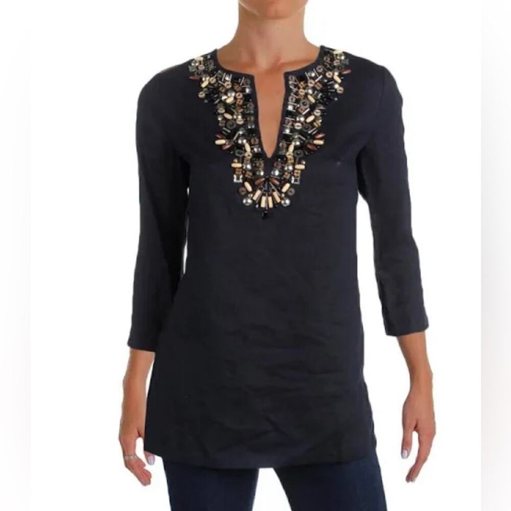 MICHAEL KORS- 100% Linen Tunic Shirt with embellishments-L